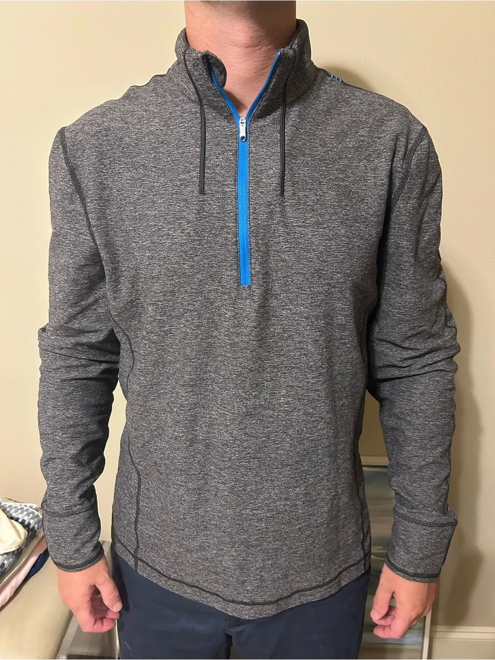 lululemon athletica Men's Gray Lightweight Quarter‑Zip with Blue Trim